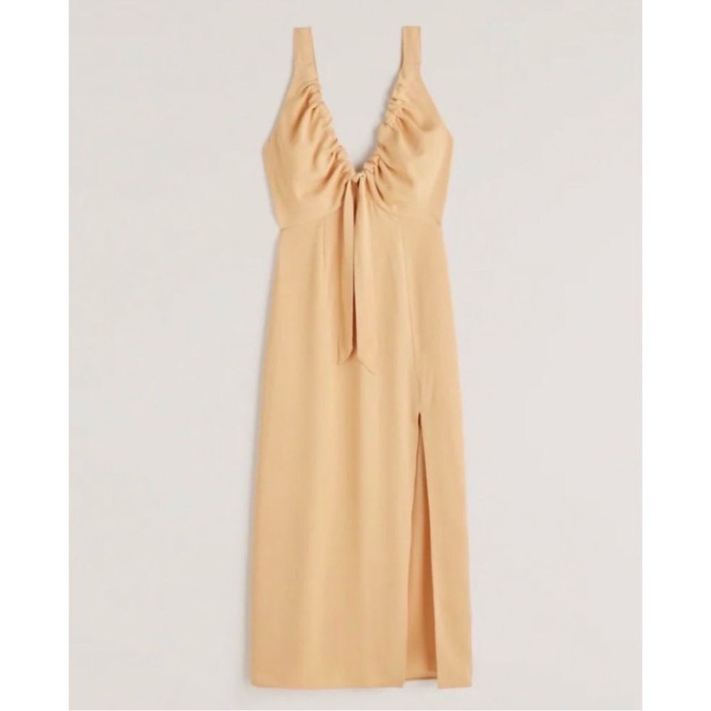 Abercrombie and fitch pastel orange cinch neck slip midi dress